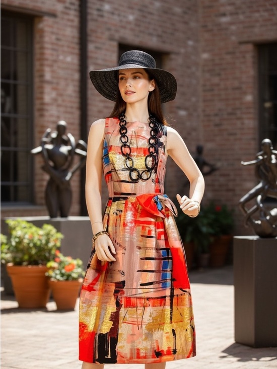 Dresses & Skirts - Elegant Multicolor Dress with Red Accents